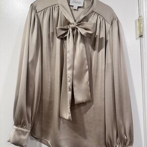 Anthropologie Elegant Cream Blouse with Bow Detail